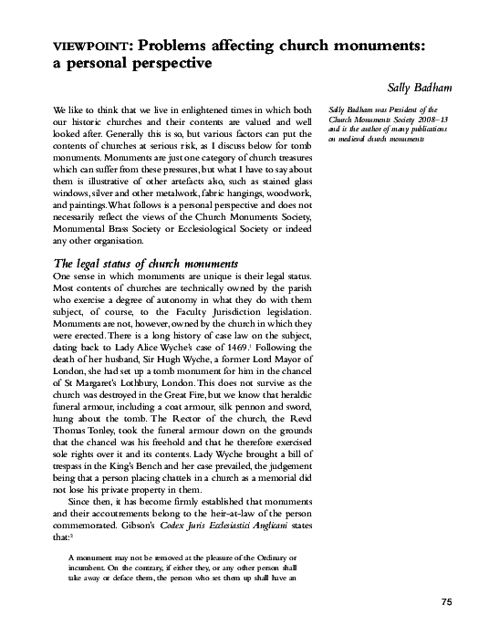 (PDF) VIEWPOINT: Problems affecting church monuments:
