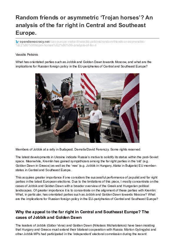 Random friends or asymmetric ‘Trojan horses’? An analysis of the far right in Central and Southeast Europe. [Commentary for Open Democracy]