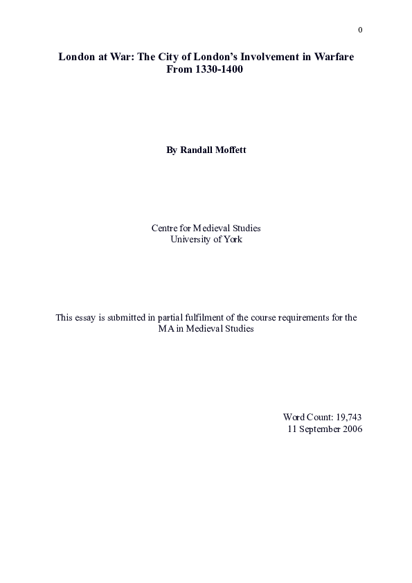 London at War: The City of London's Involvement in Warfare from 1330-1400