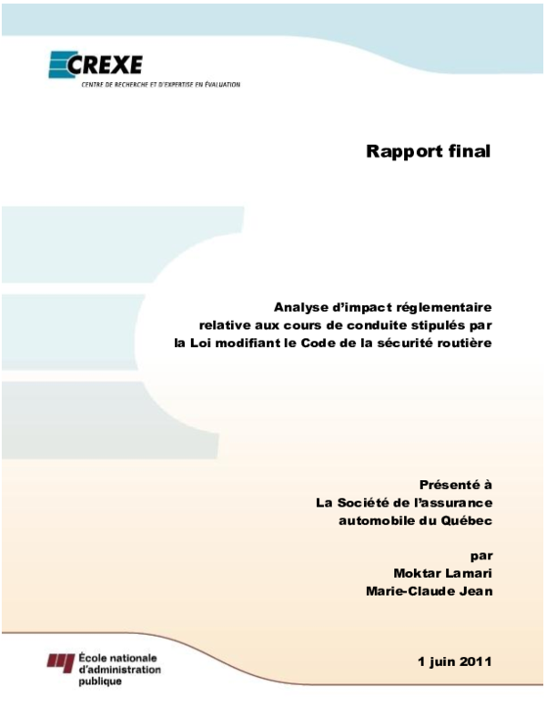 (PDF) Analyse d’impact réglementaire relativement aux cours de conduite ...