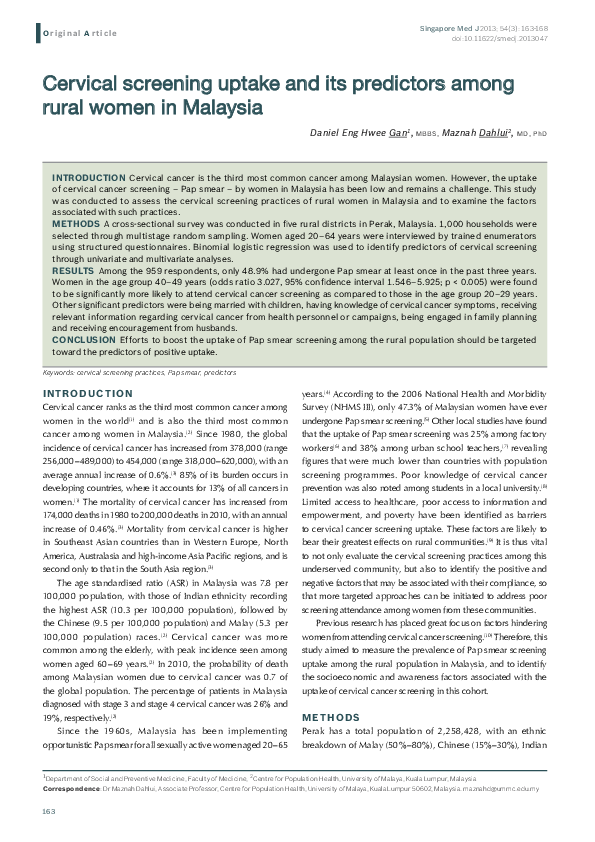 (PDF) Cervical screening uptake and its predictors among rural women in ...
