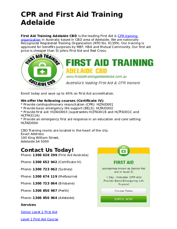 (DOC) CPR and First Aid Training Adelaide First Aid Training Adelaide
