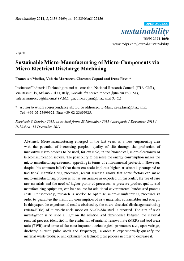 (PDF) Sustainable MicroManufacturing of via Micro