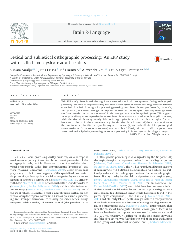 (PDF) Lexical and sublexical orthographic processing: An ERP study with ...