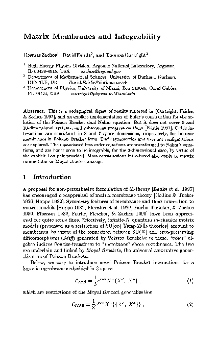 (PDF) Matrix membranes and integrability