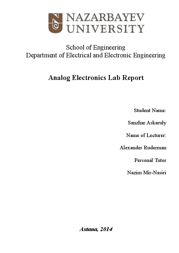 (PDF) Lab Report 5. Operational Amplifier Circuits Sanzhar Askaruly