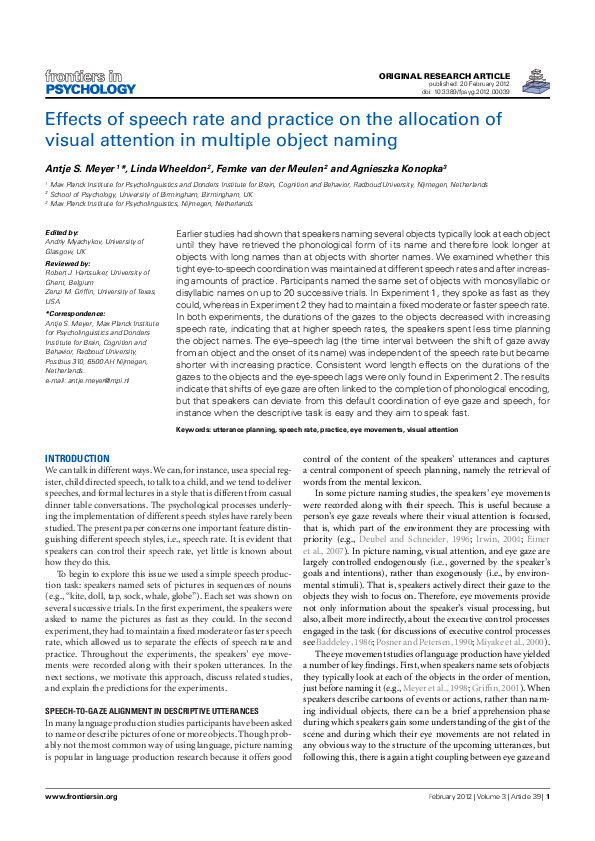 (PDF) Effects of speech rate and practice on the allocation of visual ...