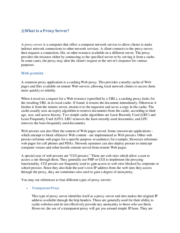 (DOC) l;What is a Proxy Server