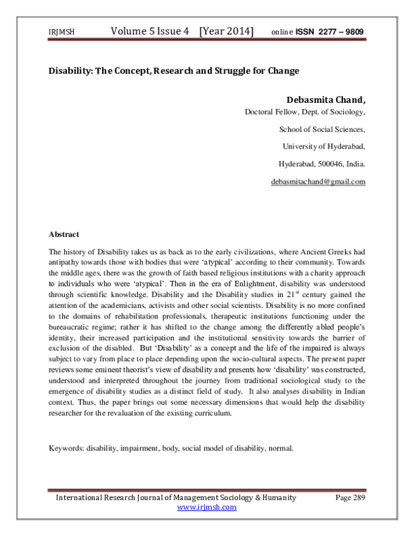 Pdf Disability The Concept Research And Struggle For Change