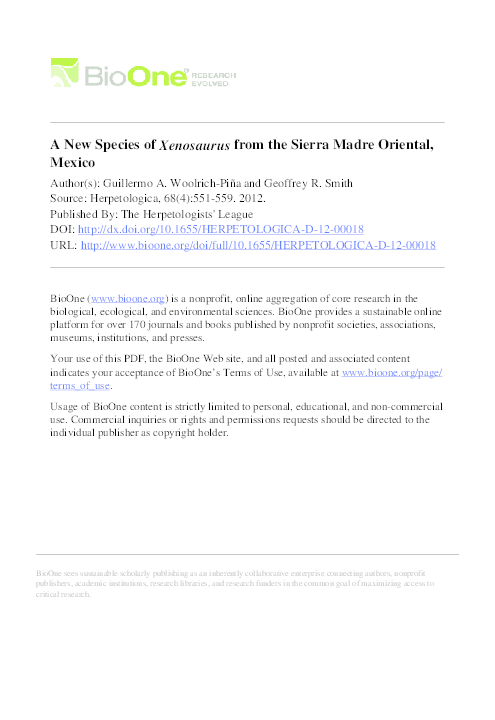 (PDF) A New Species of Xenosaurus from the Sierra Madre Oriental, Mexico
