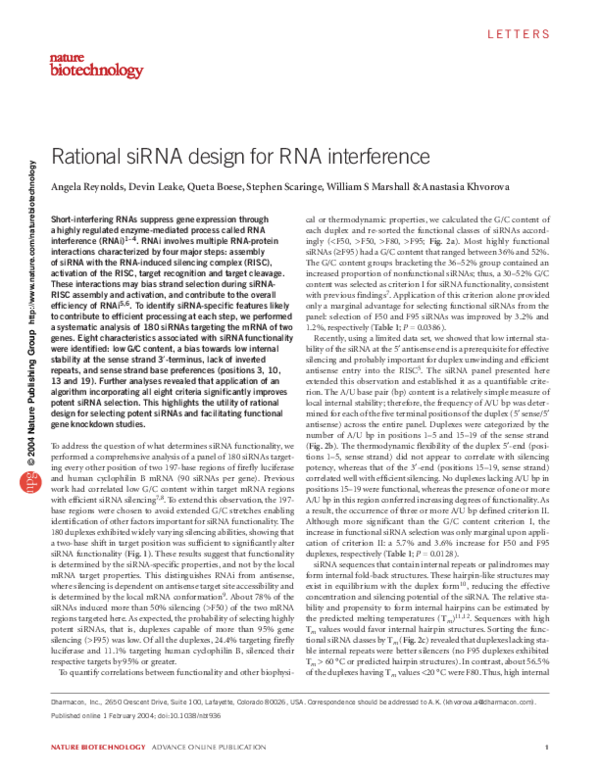 (PDF) Rational siRNA design for RNA interference