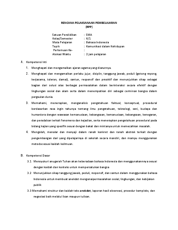 (DOC) RENCANA PELAKSANAAN PEMBELAJARAN (RPP) Satuan