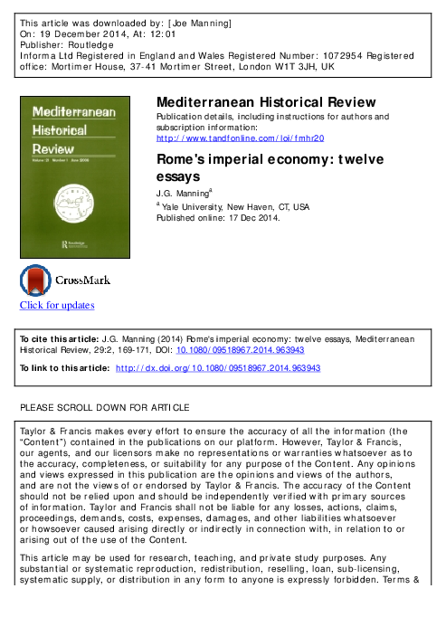 Romes Imperial Economy: Twelve Essays