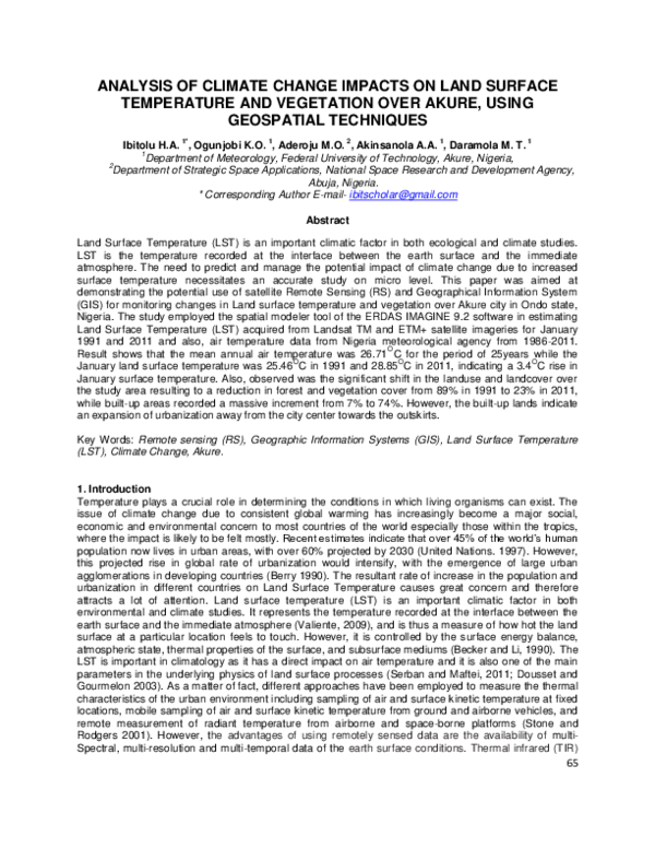 (PDF) ANALYSIS OF CLIMATE CHANGE IMPACTS ON LAND SURFACE TEMPERATURE ...