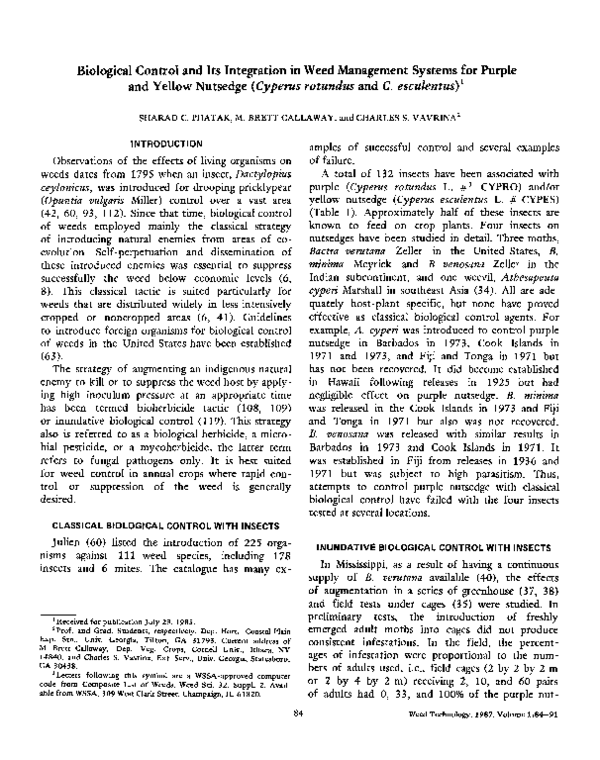 (PDF) Biological Control and Its Integration in Weed Management Systems