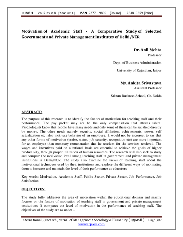 (PDF) Motivation of Academic Staff - A Comparative Study of Selected ...