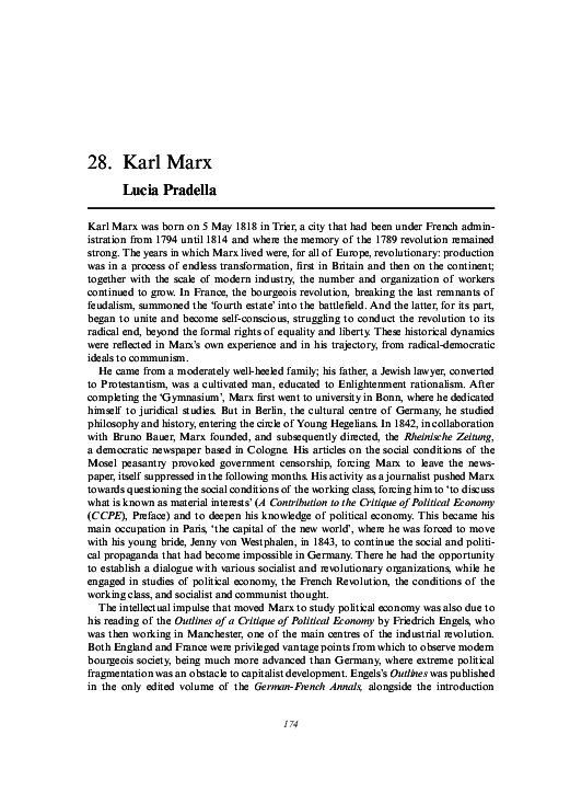 Karl Marx entry, Elgar Companion to Marxist Economics