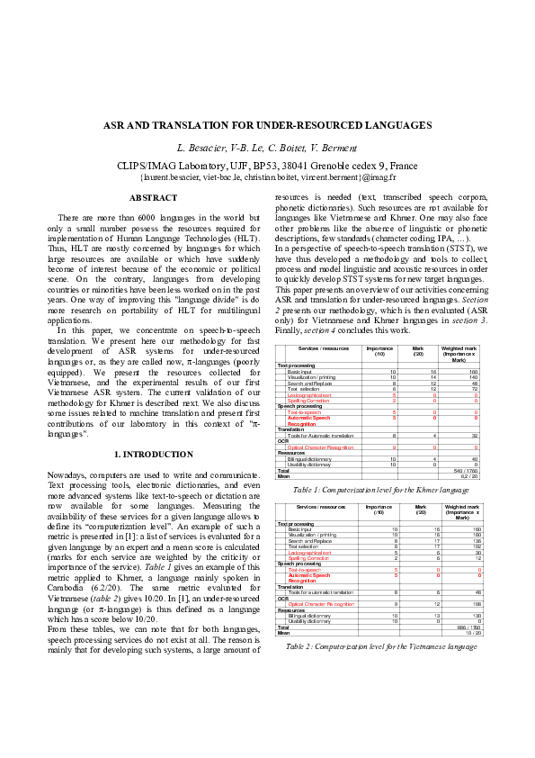 (PDF) ASR and Translation for UnderResourced Languages