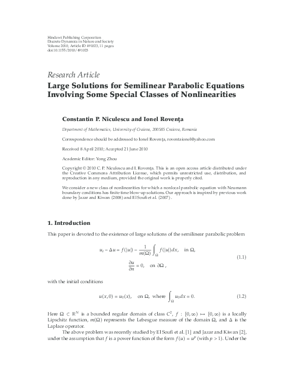 (PDF) Large Solutions for Semilinear Parabolic Equations Involving Some ...
