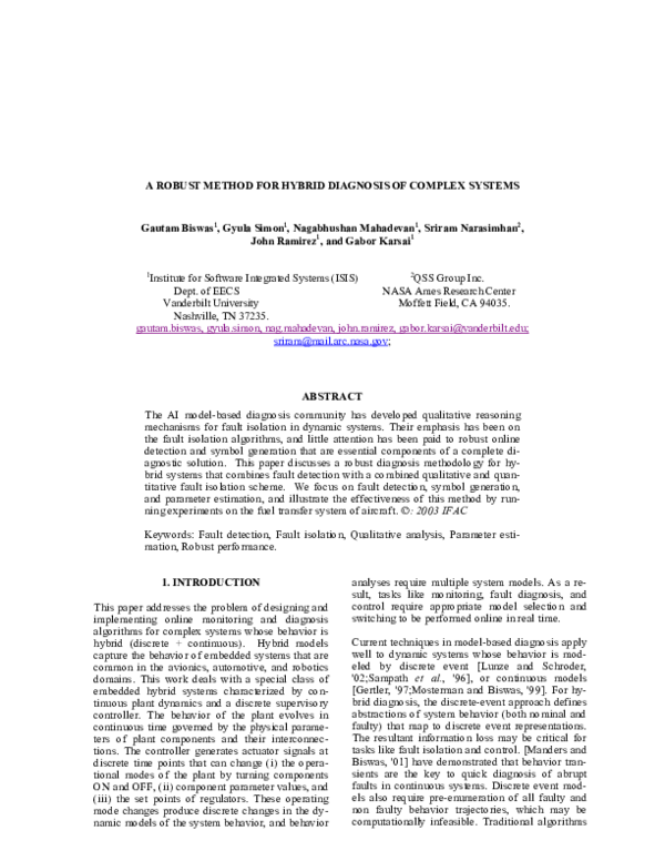 (PDF) A ROBUST METHOD FOR HYBRID DIAGNOSIS OF COMPLEX SYSTEMS