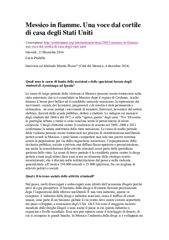 Messico in fiamme. Una voce dal cortile di casa degli Stati Uniti