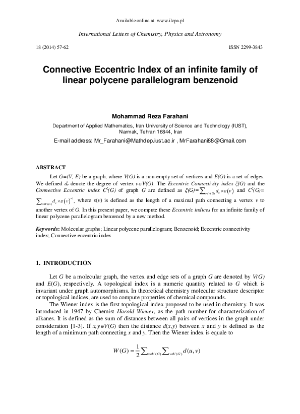 (PDF) Connective Eccentric Index of an infinite family of linear ...