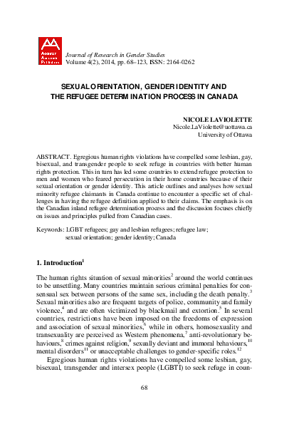 (PDF) Sexual Orientation, Gender Identity and the Refugee Determination ...