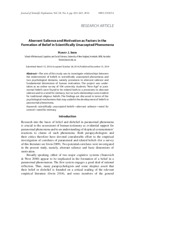 (PDF) Aberrant salience and motivation as factors in the formation of ...