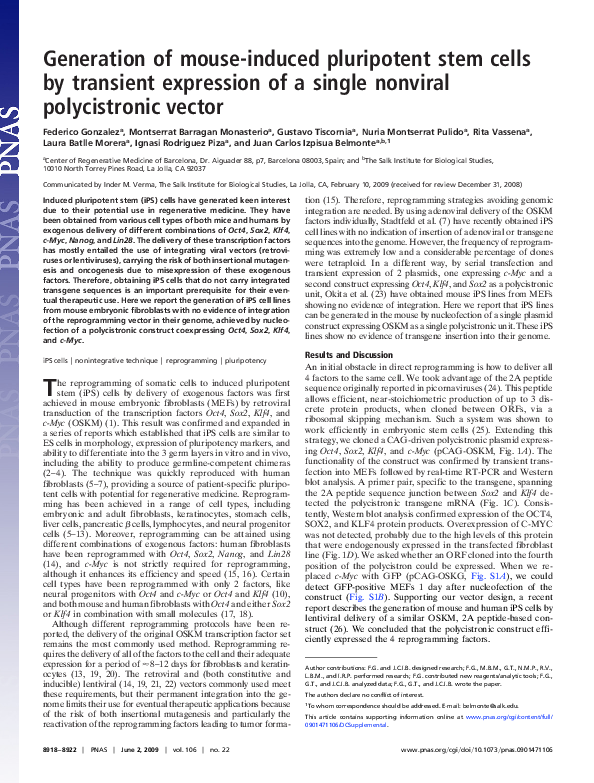 (PDF) Generation of mouse-induced pluripotent stem cells by transient ...
