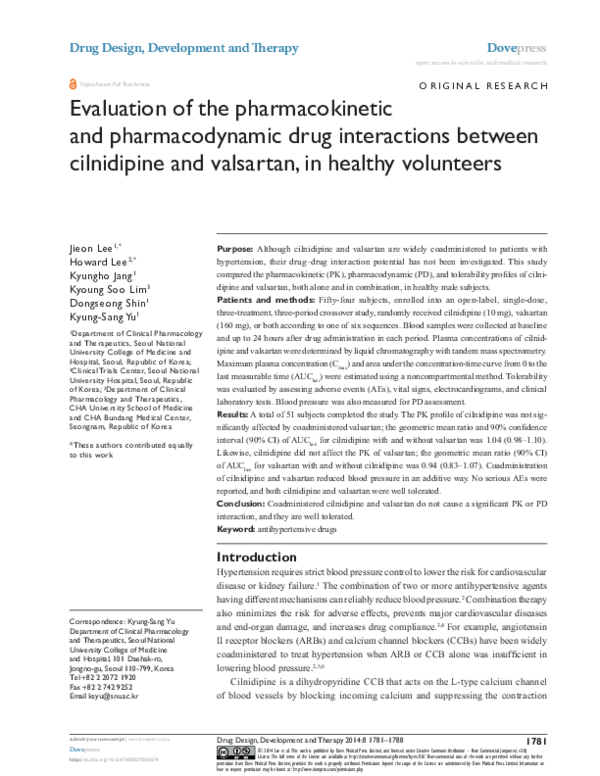 (PDF) Drugdrug interactions between cilnidipine and valsartan Dove Medical Press Academia.edu