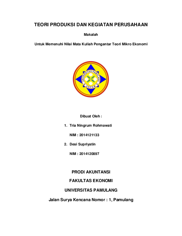 Doc Pengantar Mikro Ekonomi Teori Produksi Dan Kegiatan Perusahaan Tria N R Academia Edu