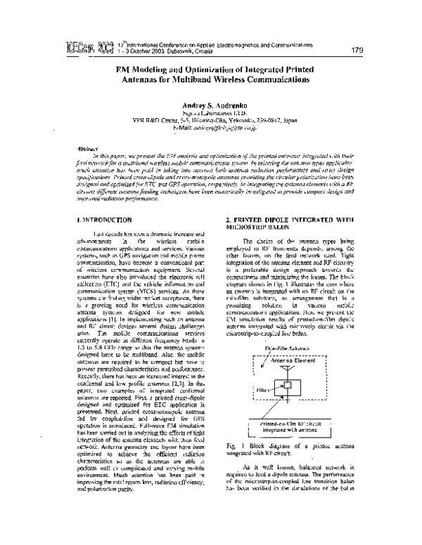 (PDF) EM Modeling and Optimization of Integrated Printed Antennas for ...