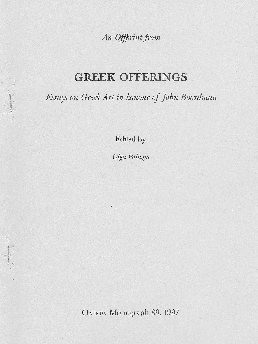 "Eleusinian Iconography", in O. Palagia (ed.), Greek Offerings, Essays