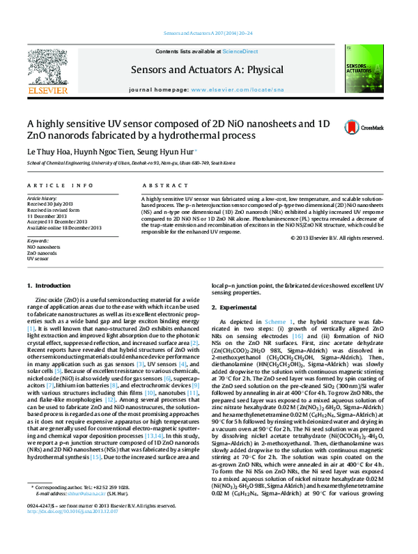(PDF) A highly sensitive UV sensor composed of 2D NiO nanosheets and 1D ...