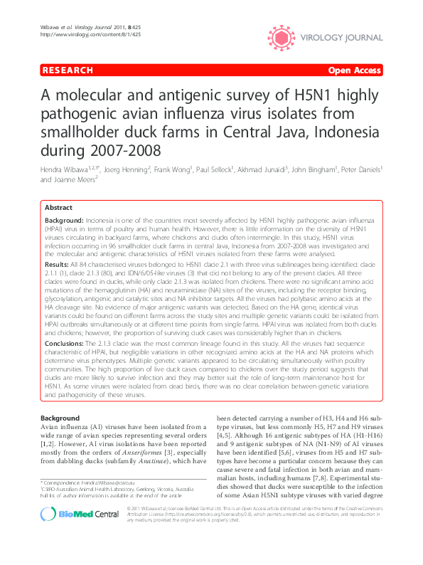 (PDF) R A molecular and antigenic survey of H5N1 highly pathogenic ...