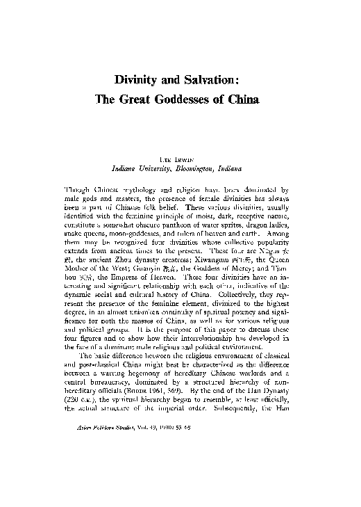 (PDF) Divinity and Salvation: The Great Goddesses of China