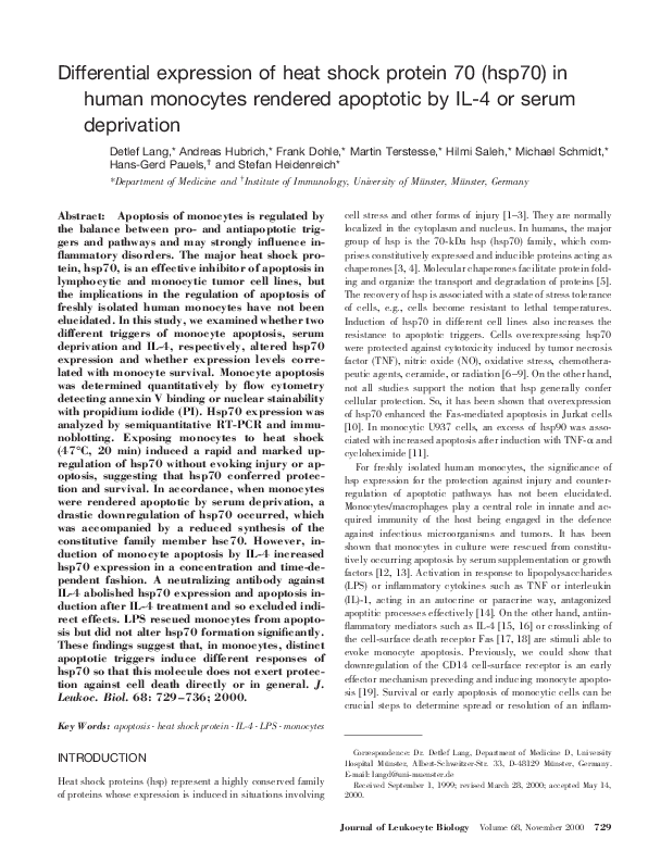 (PDF) Differential expression of heat shock protein 70 (hsp70) in human ...