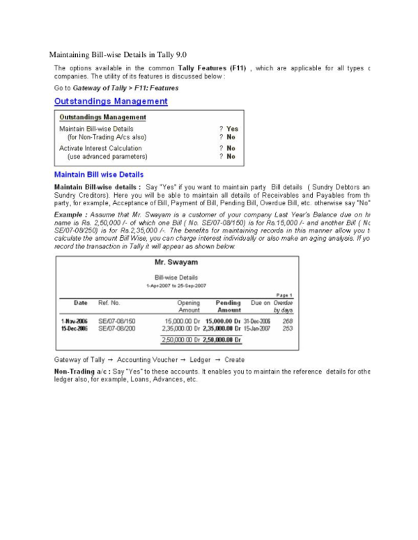(DOC) Maintaining Billwise Details in Tally 9.0 Faraja Mbaraka