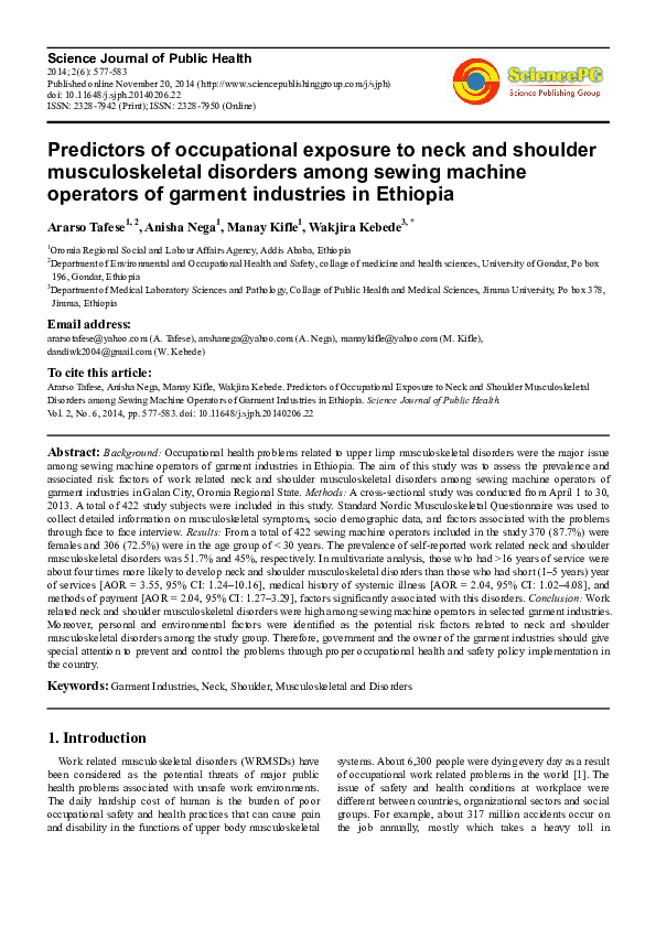 (PDF) Predictors of occupational exposure to neck and shoulder