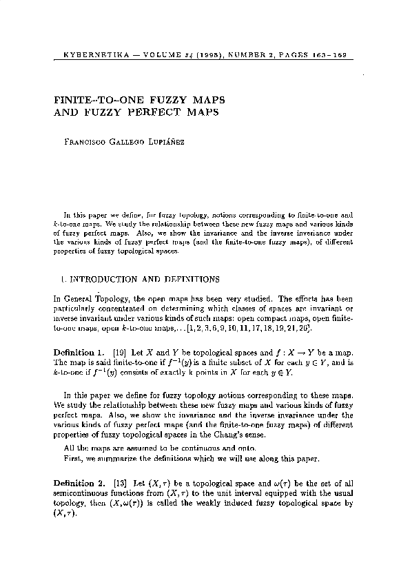 (PDF) Finite-to-one fuzzy maps and fuzzy perfect maps