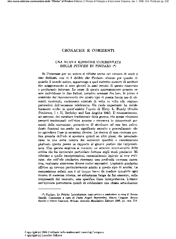 (PDF) Una nuova edizione commentata delle Pitiche di Pindaro