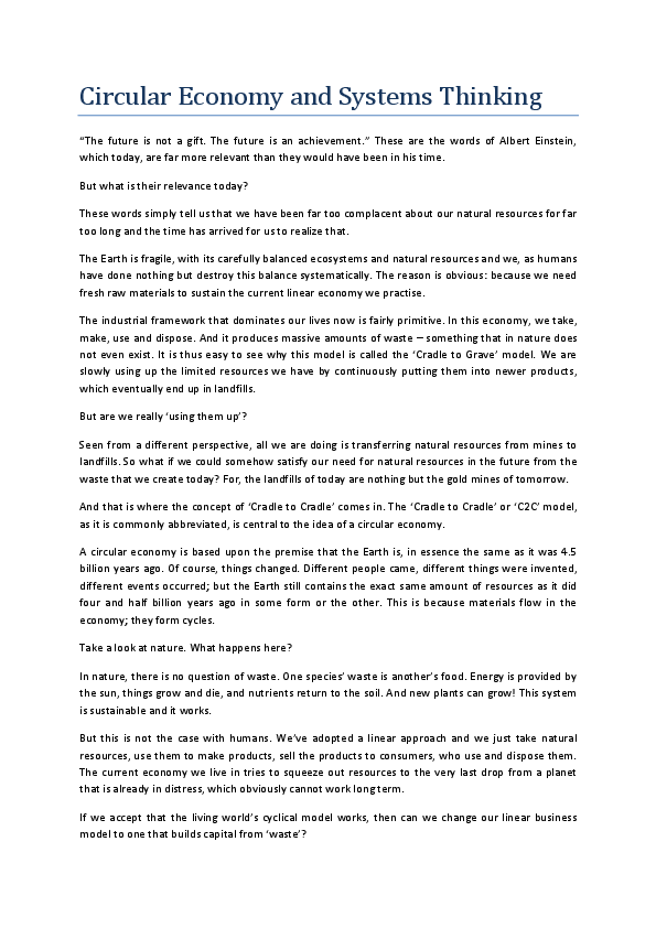 (DOC) Circular Economy and Systems Thinking