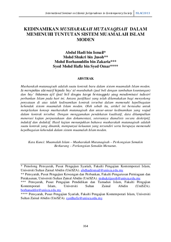 PDF) Kedinamikan Musharakah Mutanaqisah Dalam Memenuhi Tuntutan 