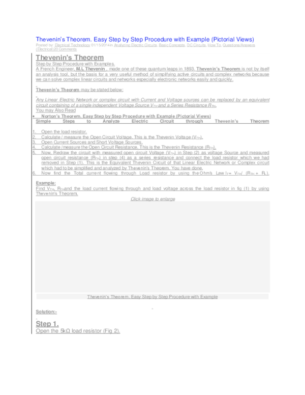 (DOC) Thevenin's Theorem. Easy Step by Step Procedure with Example ...