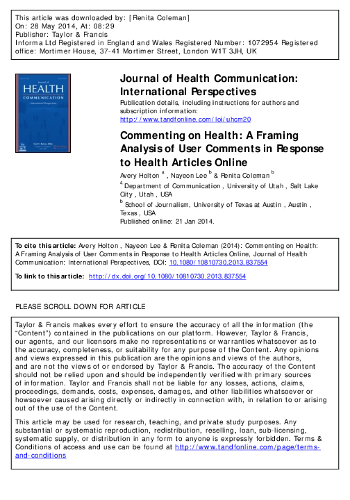 (PDF) Commenting on health: A framing analysis of user comments in ...