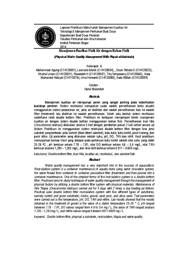 Pdf Laporan Manajemen Kualitas Air Savni Retalia Sababalat Academia Edu