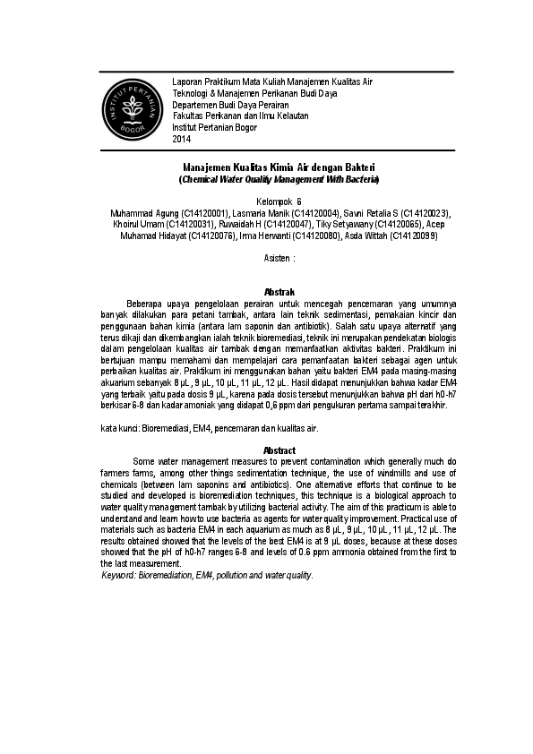 Pdf Manajemen Kualitas Kimia Air Dengan Bakteri Chemical Water Quality Management With Bacteria Savni Retalia Sababalat Academia Edu