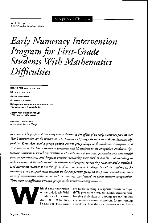 (PDF) Early Numeracy Intervention Program for First-Grade Students With ...