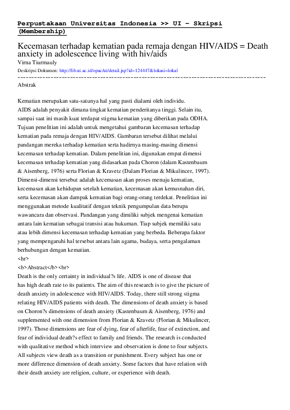 (PDF) kecemasan kematian pada remaja dengan hiv aids