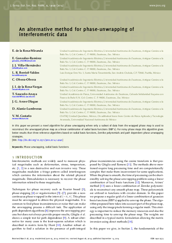(PDF) An alternative method for phase-unwrapping of interferometric data